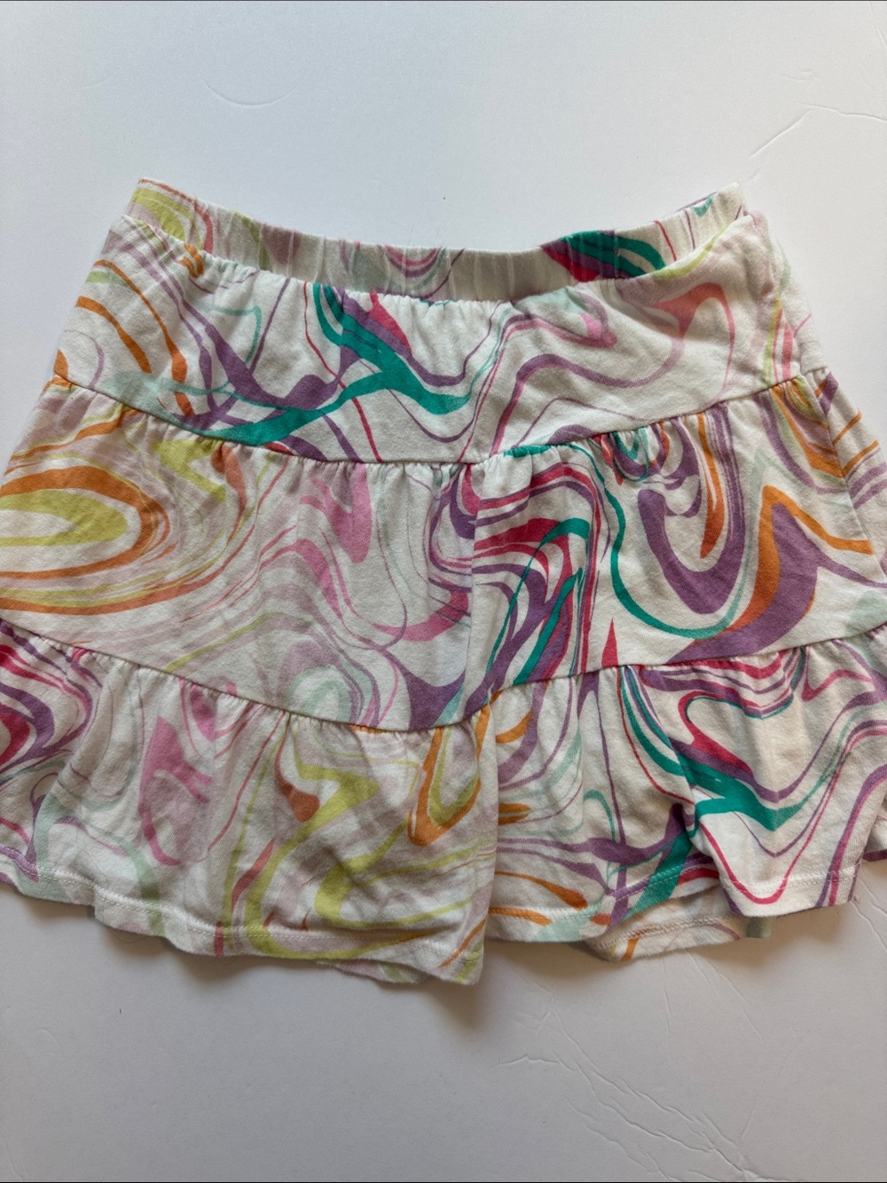 Girl's Jumping Beans Tiered Skort in White with Multicolor Swirl Print Size 8